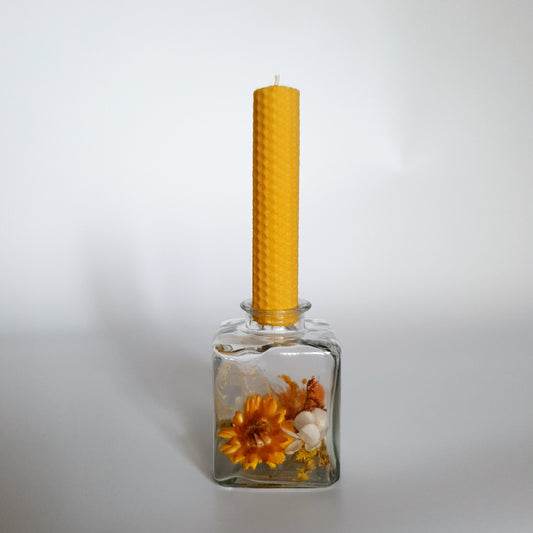 Candle holder dried flowers + beeswax candle